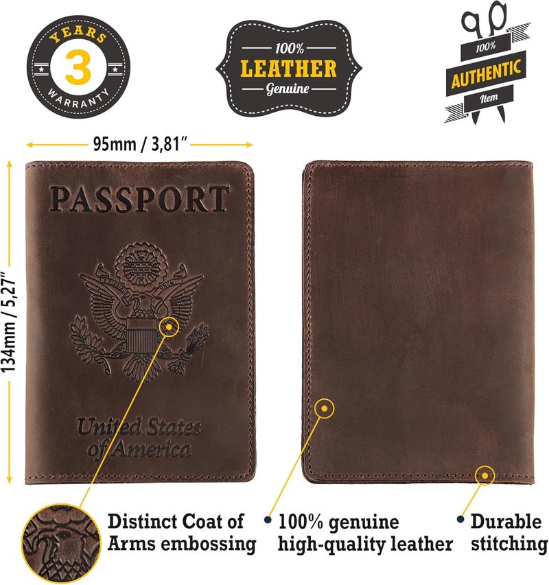Shvigel US Leather Passport Book Cover - Thin American Travel Passport Holder - Premium International USA Passport Protector Case for Women Men (Brown Vintage) - Image 2