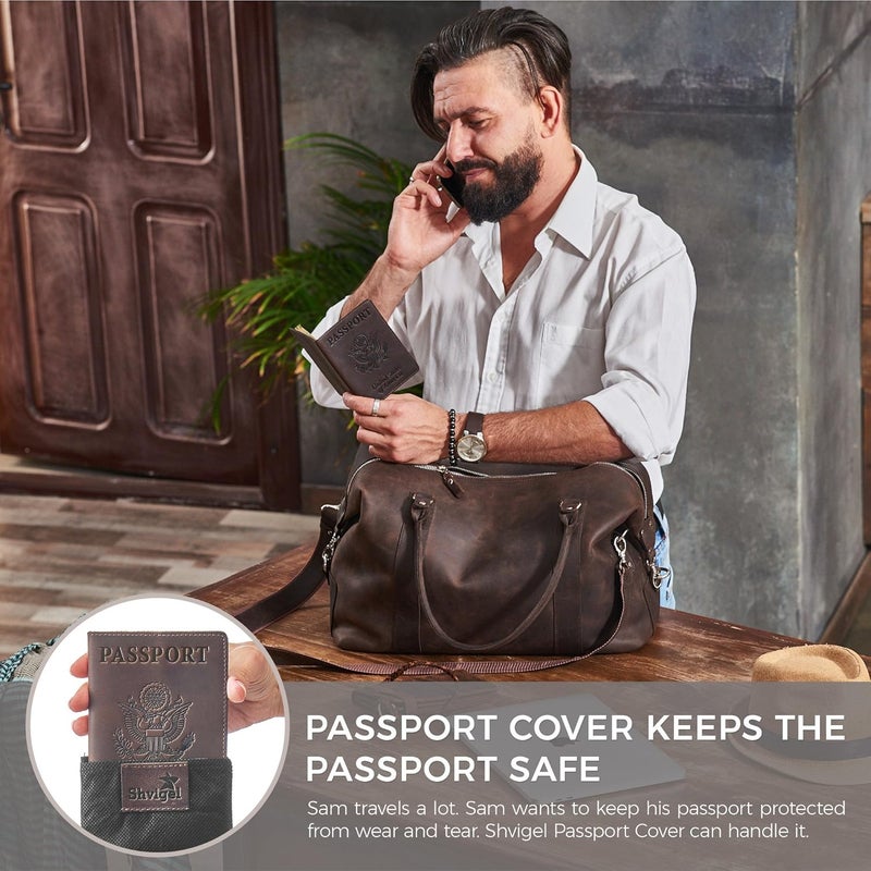 Shvigel US Leather Passport Book Cover - Thin American Travel Passport Holder - Premium International USA Passport Protector Case for Women Men (Brown Vintage) - Image 5