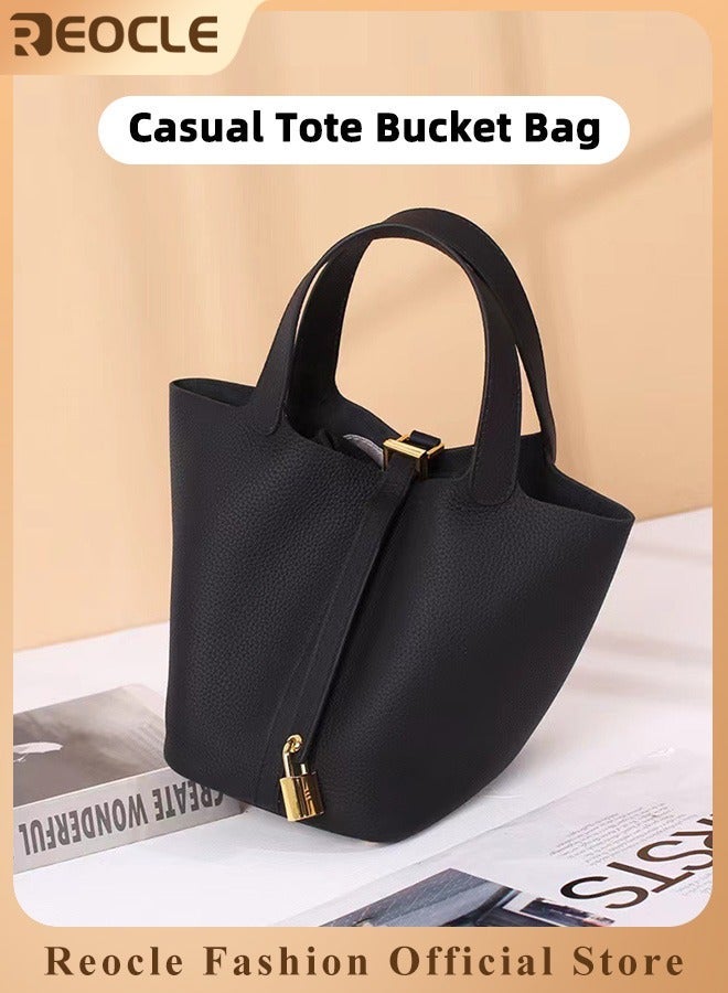 REOCLE Womens Tote Bag Top Handle Satchel Handbag Daily Casual Soft Handbags Elegant Leather Bag with Stylish Lock Design - Image 1