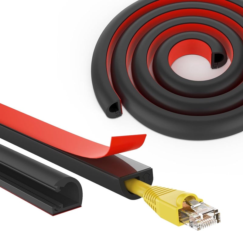PVC wire slot, surface-mounted self-adhesive and anti-stepping decorative household wire, network cable, wire slot soft line wiring invisible, card slot type 2 meters, black - Image 1