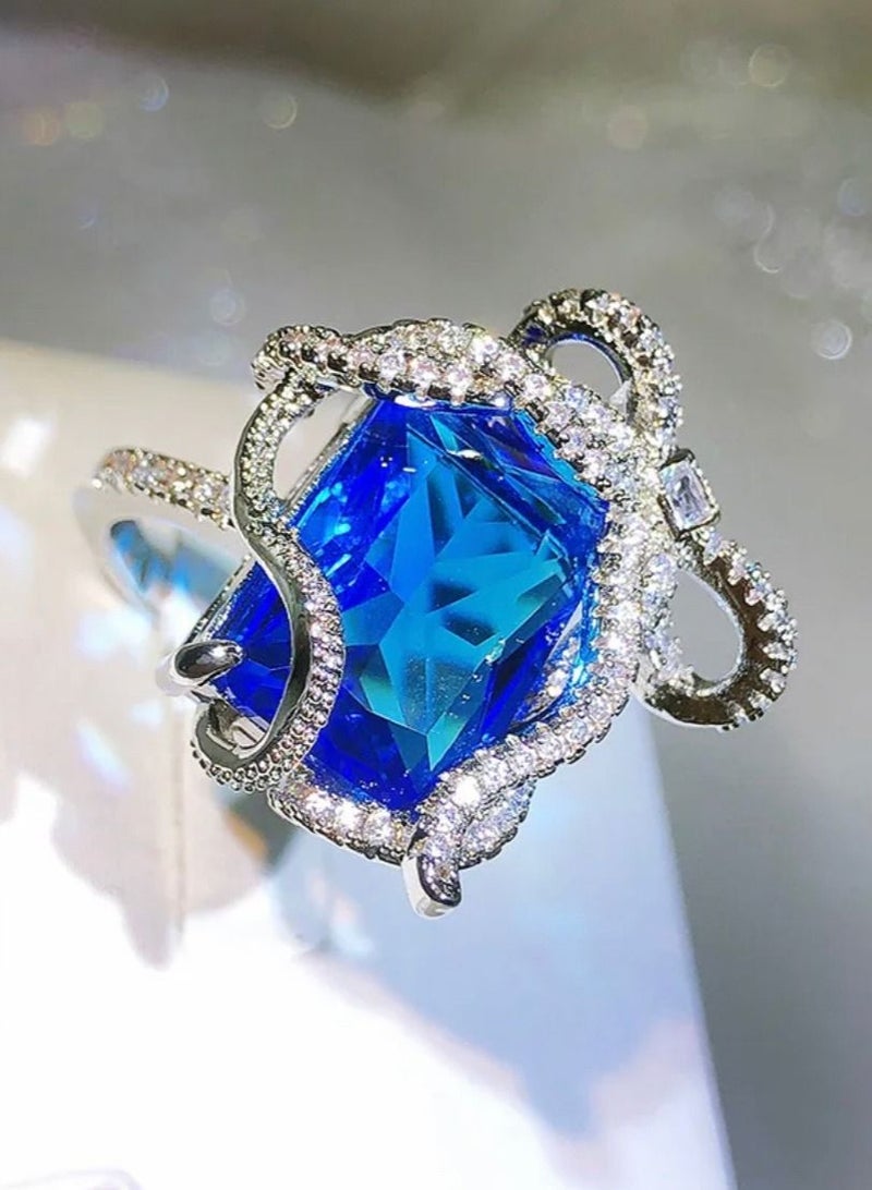 STRATEG 925 Sterling Silver Cubic Zirconia Studded Ring - Image 1