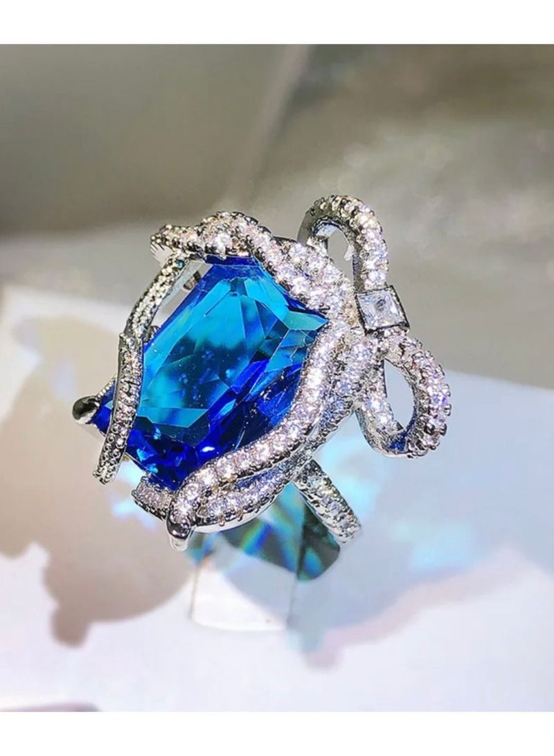 STRATEG 925 Sterling Silver Cubic Zirconia Studded Ring - Image 2