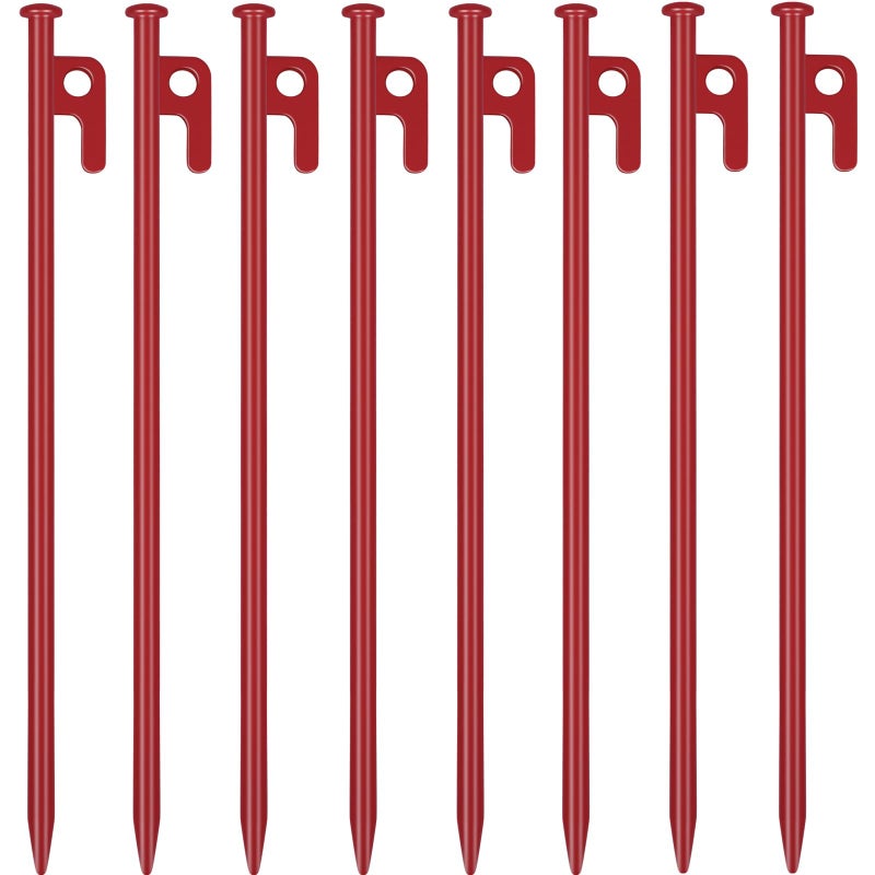 RIY 8 Pack Tent Stakes Heavy Duty 12 inch Steel Tent Pegs for Camping Unbreakable and Inflexible-Red - Image 1