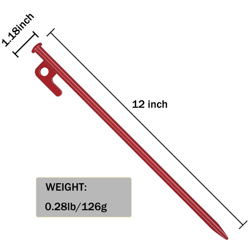 RIY 8 Pack Tent Stakes Heavy Duty 12 inch Steel Tent Pegs for Camping Unbreakable and Inflexible-Red - Image 4