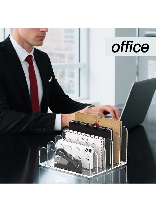 YAGELI 5-Slot Acrylic Mail Organizer for Desktop – Scalloped Clear Document Sorter, Vertical File Holder for Office/Home, Space-Saving Desk Organizer for Letters, Bills, Stationery - Image 5