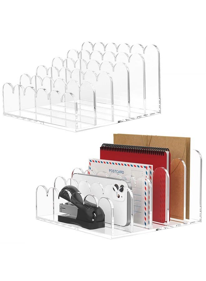 YAGELI 5-Slot Acrylic Mail Organizer for Desktop – Scalloped Clear Document Sorter, Vertical File Holder for Office/Home, Space-Saving Desk Organizer for Letters, Bills, Stationery - Image 1
