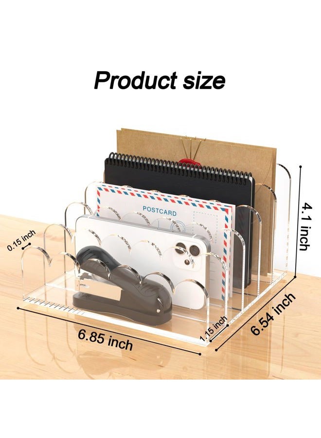 YAGELI 5-Slot Acrylic Mail Organizer for Desktop – Scalloped Clear Document Sorter, Vertical File Holder for Office/Home, Space-Saving Desk Organizer for Letters, Bills, Stationery - Image 2