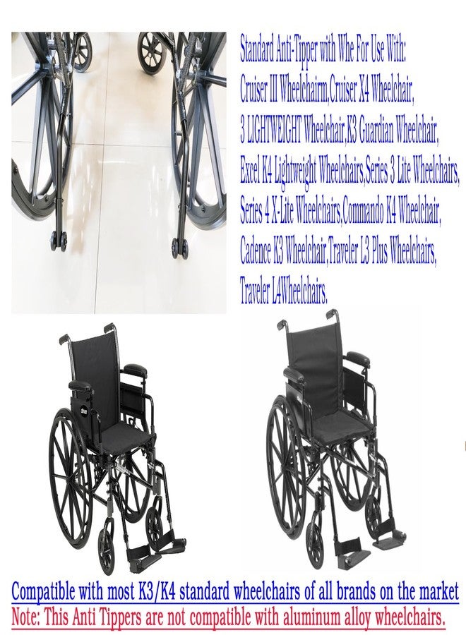 ForconMed Anti-Tippers, Cruiser III Universal Anti-Tippers with Wheels, Suitable for K3, K4 Wheelchairs, STDS819 (1 Pair, Black) - Image 3