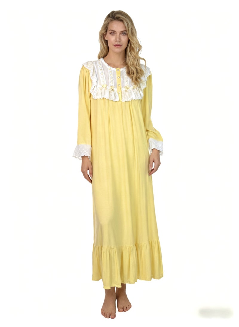 Orchid Womens Long-sleeved Nightdress Lace Princess Long Pajamas Home Wear - Image 1