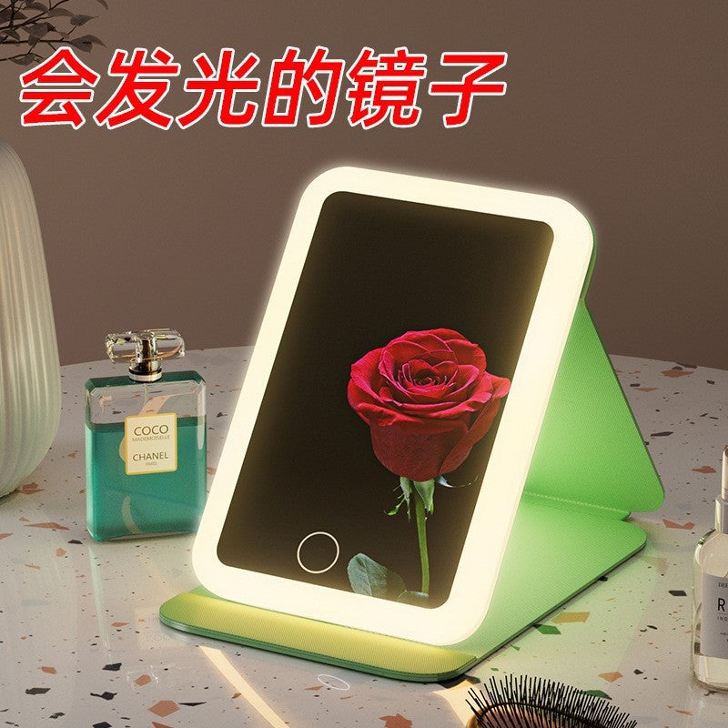 Makeup Mirror Led Mirror Beauty Makeup Folding Makeup Mirror Desktop Charging With Light Three-Color Light Fill Light Mirror Generation - Image 4