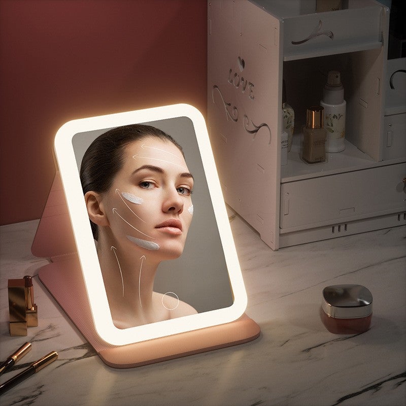 Makeup Mirror Led Mirror Beauty Makeup Folding Makeup Mirror Desktop Charging With Light Three-Color Light Fill Light Mirror Generation - Image 5