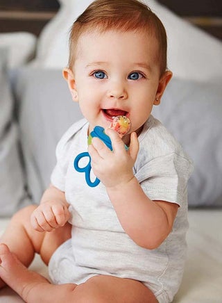 Silicone Fruit Feeder For Baby Infant With Pacifier Nibbler For Baby Food Grade Baby Teether Training Massaging Teething Toy Fresh Food Fruit Feeder Pacifier For Baby Infant 4+ Months Blue - view 2
