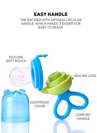 Silicone Fruit Feeder For Baby Infant With Pacifier Nibbler For Baby Food Grade Baby Teether Training Massaging Teething Toy Fresh Food Fruit Feeder Pacifier For Baby Infant 4+ Months Blue - view 4
