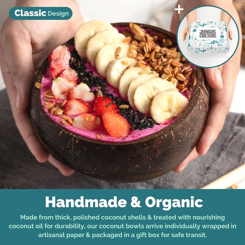 Jungle Culture 1 Coconut Bowl  Spoon with FREE eBook  Wooden Bowl  Salad Serving Bowl  Acai Smoothies Pasta Cereal Bowl  Vegan Gift Ideas  Eco Friendly Coconut Shell Bowls - Image 2