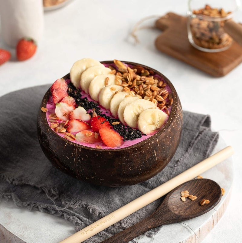 Jungle Culture 1 Coconut Bowl  Spoon with FREE eBook  Wooden Bowl  Salad Serving Bowl  Acai Smoothies Pasta Cereal Bowl  Vegan Gift Ideas  Eco Friendly Coconut Shell Bowls - Image 3