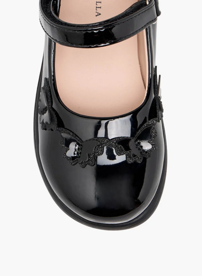 Flora Bella By Shoexpress Girls Butterfly Applique Mary Jane School Shoes with Hook and Loop Closure