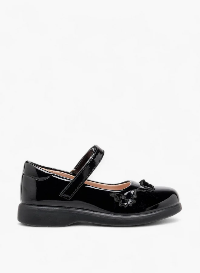 Flora Bella By Shoexpress Girls Butterfly Applique Mary Jane School Shoes with Hook and Loop Closure