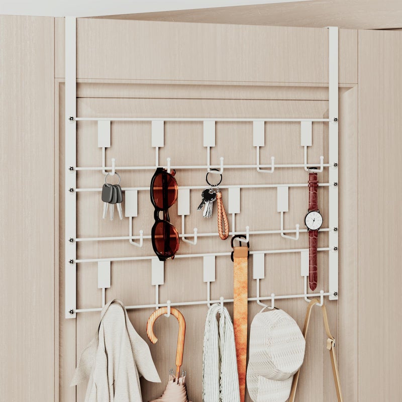PAPAGIFTREE Over The Door Hooks for Hanging 14 Hooks Over Door Coat Hanger Coat Clothing Rack and Towel Rack for Bathroom Organizer Door Hanger Organizer Kitchen Bathroom Towel Storage Decor White - Image 2