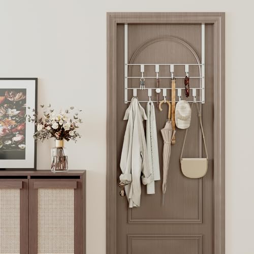 PAPAGIFTREE Over The Door Hooks for Hanging 14 Hooks Over Door Coat Hanger Coat Clothing Rack and Towel Rack for Bathroom Organizer Door Hanger Organizer Kitchen Bathroom Towel Storage Decor White - Image 3