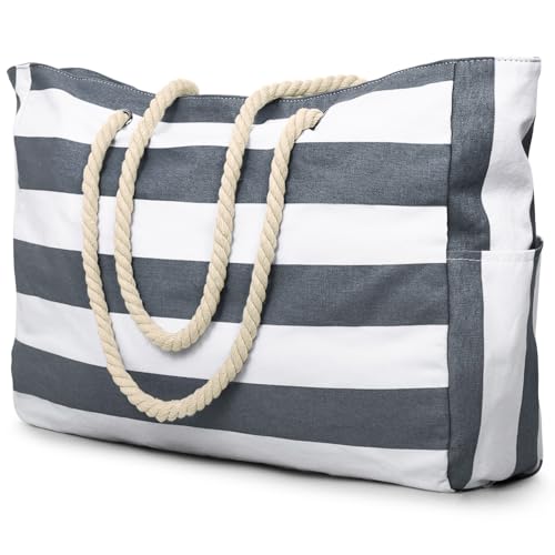 Becokan Beach Bag Large Beach Tote Bag for Women Waterproof Sandproof Swim Pool Bag With Zipper - Image 1