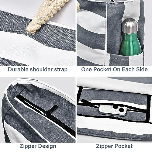 Becokan Beach Bag Large Beach Tote Bag for Women Waterproof Sandproof Swim Pool Bag With Zipper - Image 2