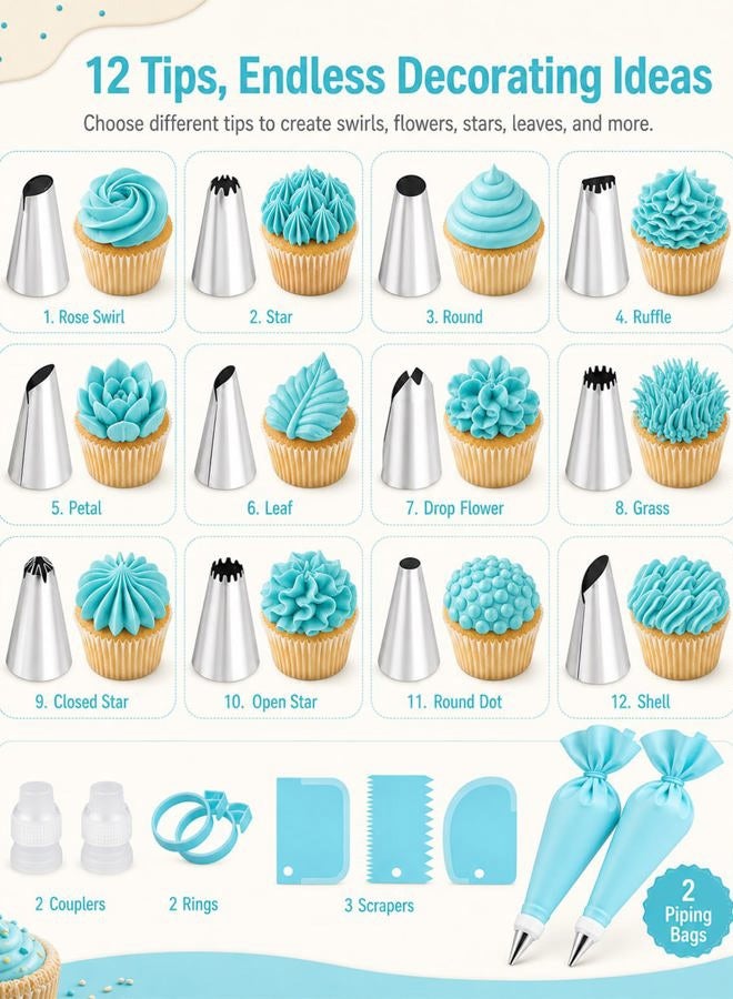 WOFEIS Reusable Piping Bags and Tips Cake Decorating Tools Kit Baking Supplies Cupcake Icing Tips with Nozzle Pastry Bag for Baking Decorating Cake - Image 3