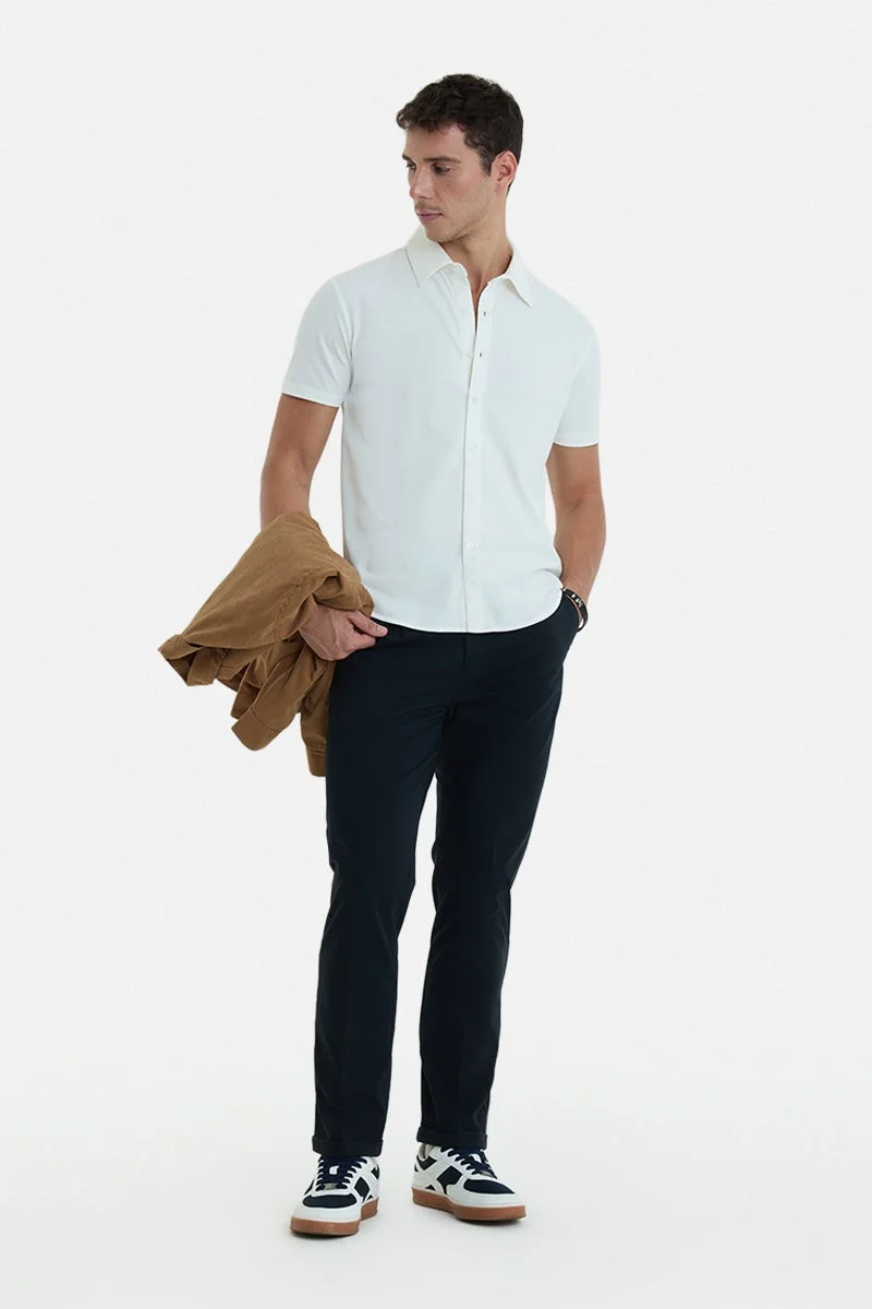 سنيتش White Textured Half Sleeve Regular Fit Casual Shirt