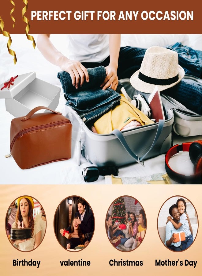 SAKUYA Large Capacity Cosmetic Travel Bag (Brown) 9.8 inches Length - Women's Portable PU Leather Makeup Storage Organizer with Handle, Divider, and Wide Opening - Ideal for Cosmetics and Travel - Image 5
