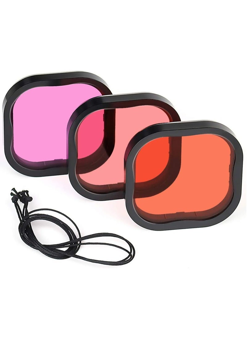 Anmi 3-Pack Dive Filters for GoPro Hero 8 9 10 11 12 Official Waterproof Housing Case (Red, Light Red, Magenta Filters) - Color Correction in Deep Diving/Scuba Snorkeling/Underwater Photography  - Image 1