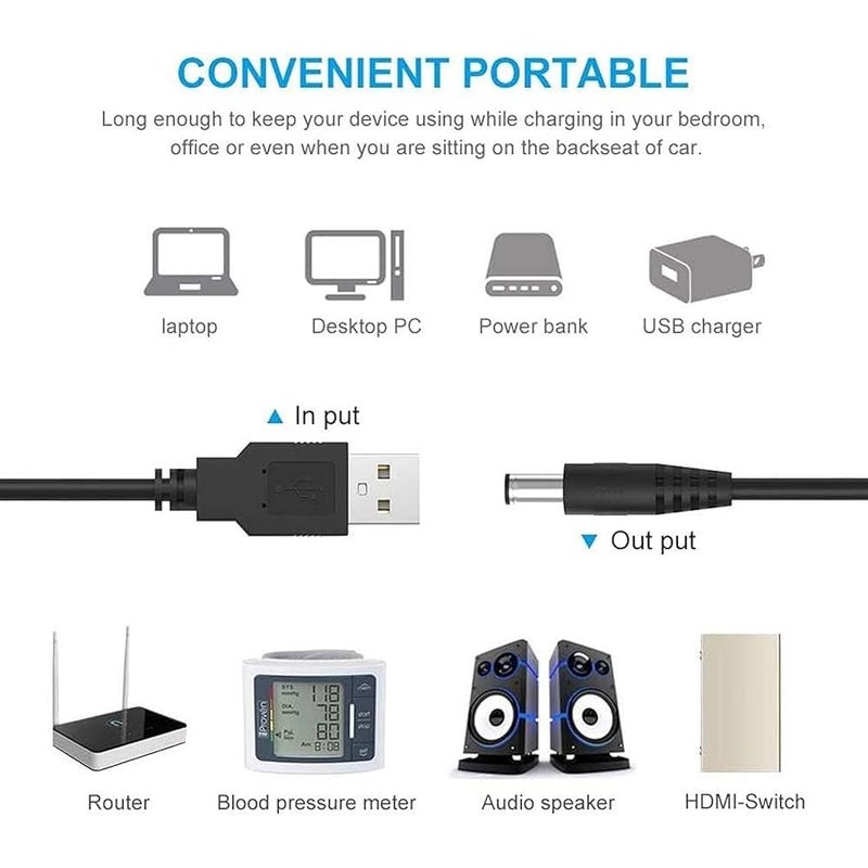 USB to DC 5-V Power Cord, Universal DC 5.5x2.1mm Plug Jack Charging Cable with 10 Connector Tips(5.5*2.5, 4.8*1.7, 4.0*1.7, 4.0*1.35, 3.5*1.35, 3.0*1.1, 2.5*0.7, Micro USB, Type-C, Mini USB) - Image 4