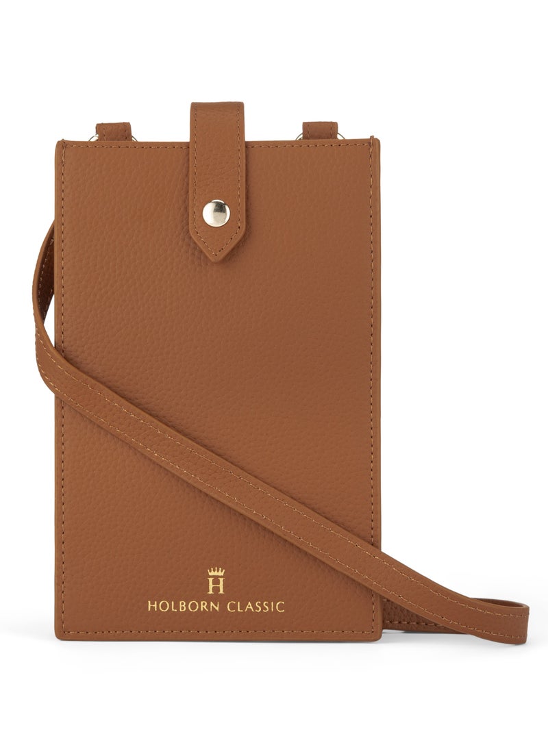 HOLBORN CLASSIC Bella Travel Pouch With Phone Compartment For Women - Brown, Leather Phone Pouch Bags, Crossbody Phone Bag, Genuine Leather  - Image 1