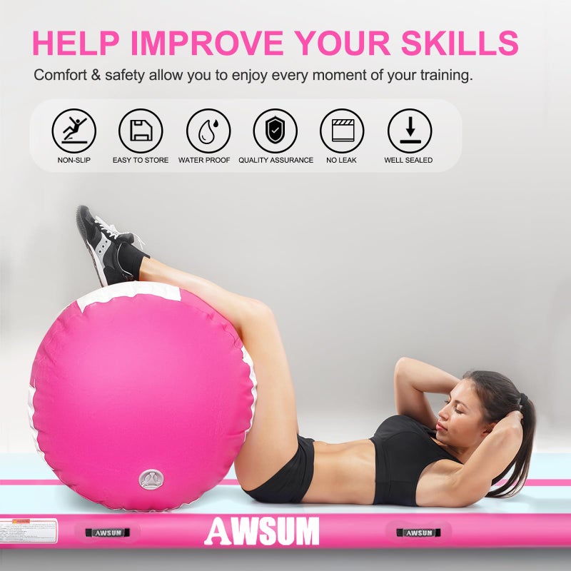 AWSUM Gymnastics Tumbling Equipment Barrel Inflatable Air Roller Thicken Octagon Mat back Handspring Trainer for Cheerleading Training Home Use, Without pump - Image 4
