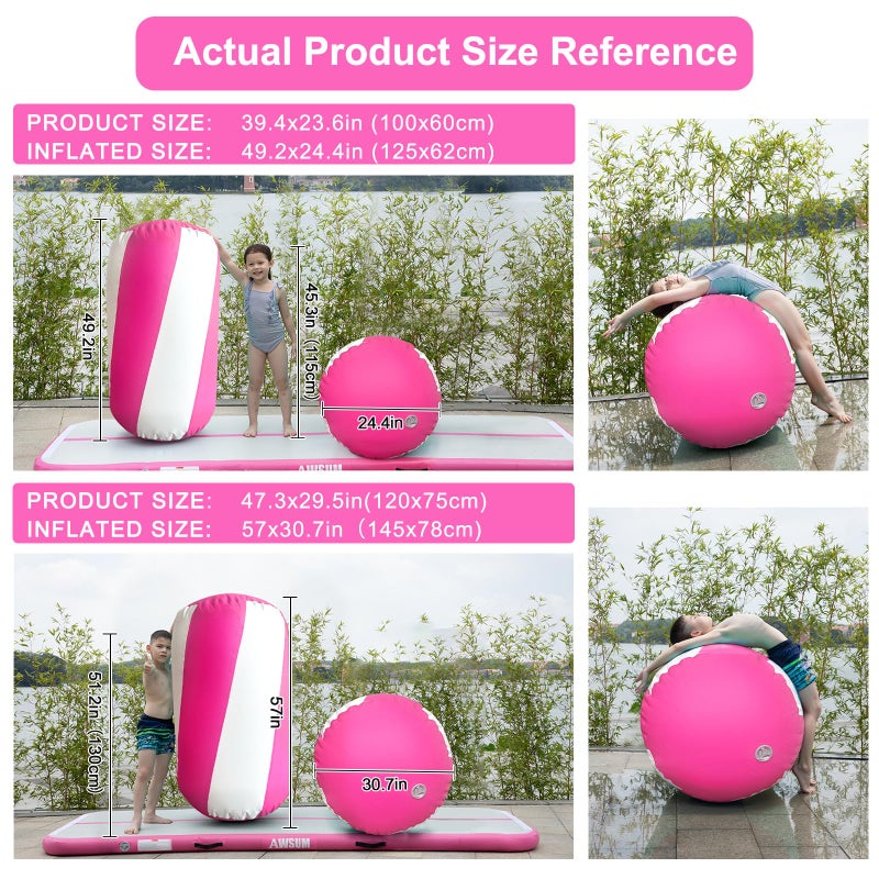 AWSUM Gymnastics Tumbling Equipment Barrel Inflatable Air Roller Thicken Octagon Mat back Handspring Trainer for Cheerleading Training Home Use, Without pump - Image 3