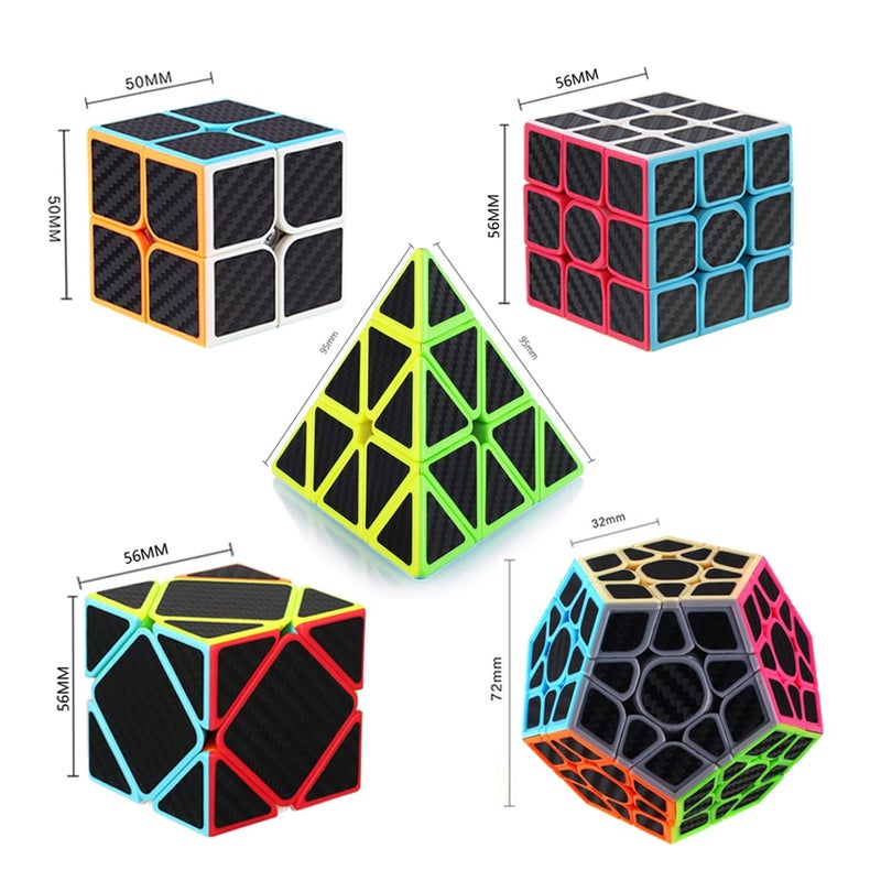 Roxenda Speed Cube Set 5 Pack Magic Cube Bundle of 2x2 3x3 Skew Megaminx Cube and Pyramid Cube Smoothly Speed Cubes Collection for Kids Teens  Adults Carbon Fiber - Image 3
