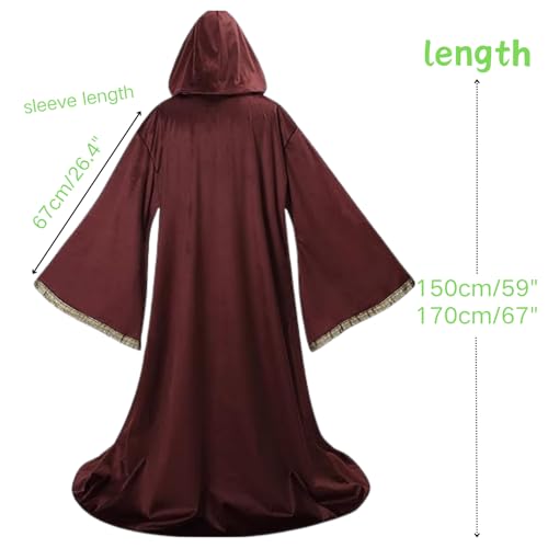 TOONRAIN Velvet Wizard Hooded Robe for Adult, Medieval Cape Renaissance Cloak for Men Women Halloween Costume(brick red,150cm) - Image 2