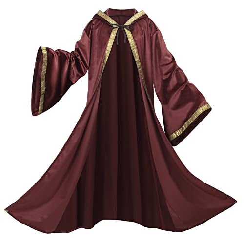 TOONRAIN Velvet Wizard Hooded Robe for Adult, Medieval Cape Renaissance Cloak for Men Women Halloween Costume(brick red,150cm) - Image 1
