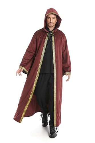 TOONRAIN Velvet Wizard Hooded Robe for Adult, Medieval Cape Renaissance Cloak for Men Women Halloween Costume(brick red,150cm) - Image 5