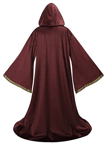 TOONRAIN Velvet Wizard Hooded Robe for Adult, Medieval Cape Renaissance Cloak for Men Women Halloween Costume(brick red,150cm) - Image 3