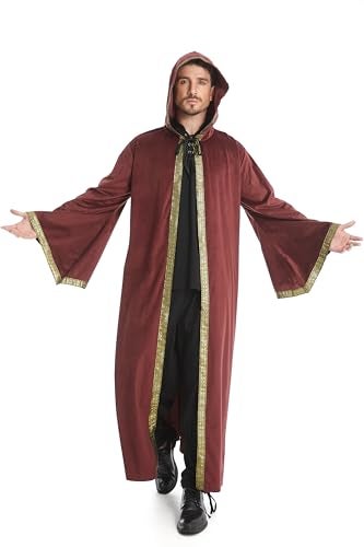 TOONRAIN Velvet Wizard Hooded Robe for Adult, Medieval Cape Renaissance Cloak for Men Women Halloween Costume(brick red,150cm) - Image 4