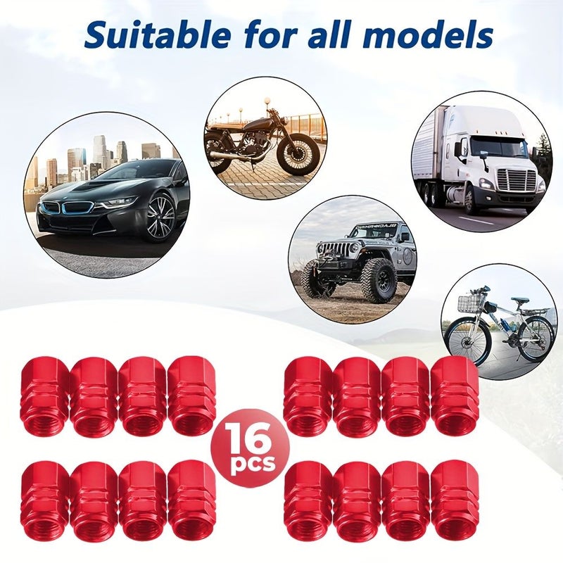 16 Black Aluminum Alloy Tire Valve Stem Caps Hexagonal Dust Proof Covers - Image 3