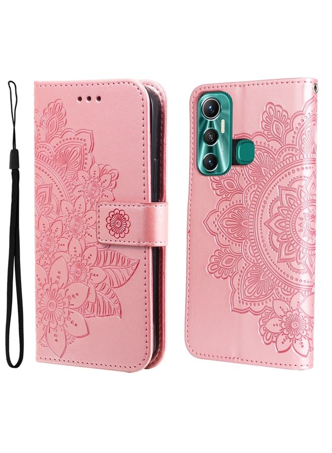 Case Cover For For Infinix Hot 11 7-petal Flowers Embossing Pattern Horizontal Flip Leather Case(Rose Gold)