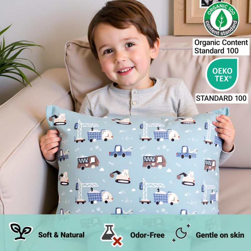 ZPECC Toddler Pillow with Pillowcase - 13x18 Organic Cotton Hypoallergenic Kids Pillow, Baby Essentials for Travel Crib Daycare Stroller (Intended for Age 2 and up) Truck - Image 3