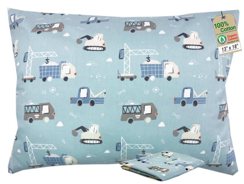 ZPECC Toddler Pillow with Pillowcase - 13x18 Organic Cotton Hypoallergenic Kids Pillow, Baby Essentials for Travel Crib Daycare Stroller (Intended for Age 2 and up) Truck - Image 1