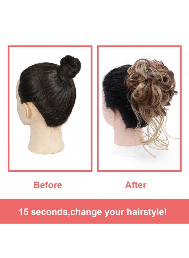 KETHBE KETHBE Messy Bun Hair Piece Tousled Updo Hair Buns Extension Elastic Hair Band Hair Pieces Curly Hair Bun Scrunchie For Women (Brown Mix Ash Blonde)  - Image 3