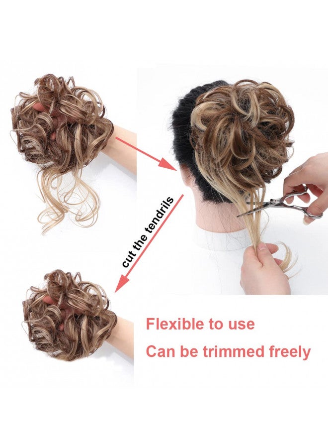 KETHBE KETHBE Messy Bun Hair Piece Tousled Updo Hair Buns Extension Elastic Hair Band Hair Pieces Curly Hair Bun Scrunchie For Women (Brown Mix Ash Blonde)  - Image 4