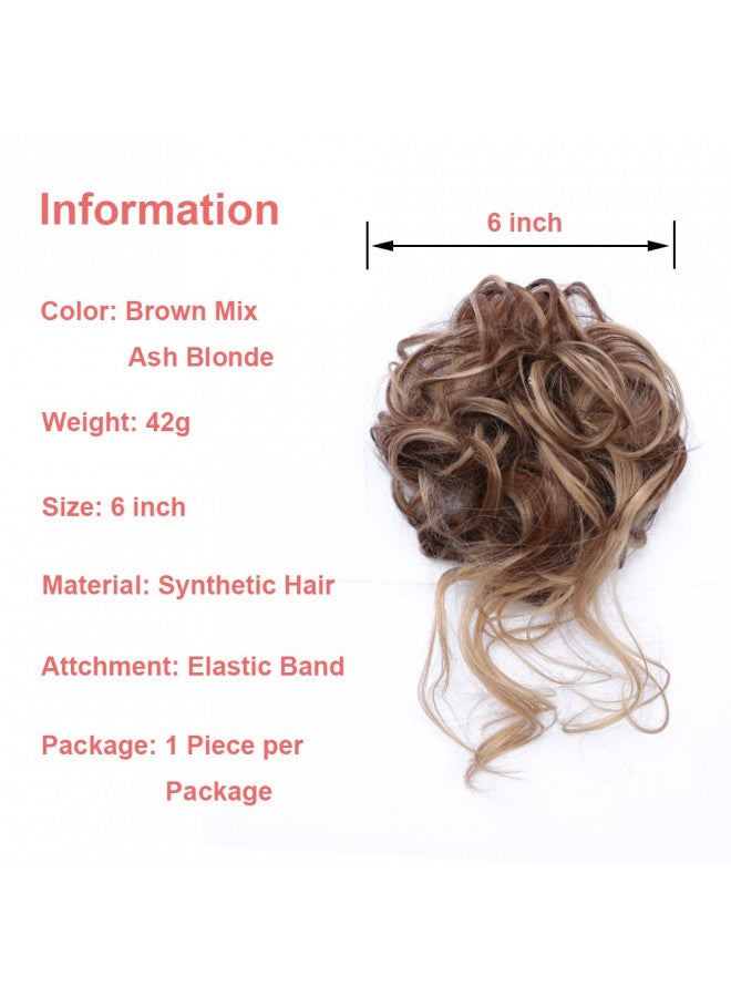KETHBE KETHBE Messy Bun Hair Piece Tousled Updo Hair Buns Extension Elastic Hair Band Hair Pieces Curly Hair Bun Scrunchie For Women (Brown Mix Ash Blonde)  - Image 2
