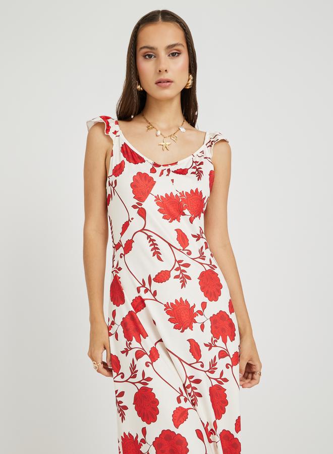 تايك تو فستان ماكسي بطبعات زهور بياقة مستديرة وأشرطة - Image 2