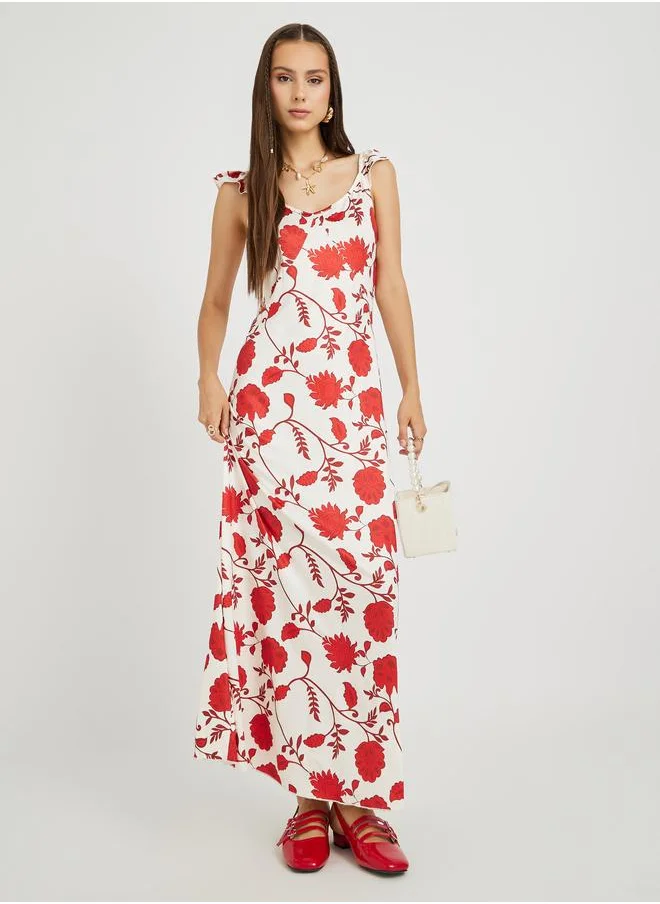 Take Two Take Two Floral Print Round Neck Strappy Maxi Dress