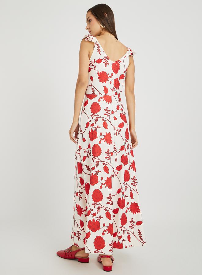 تايك تو فستان ماكسي بطبعات زهور بياقة مستديرة وأشرطة - Image 4