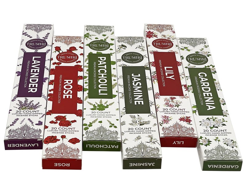 TRUMIRI Floral Incense Sticks Variety Pack & Incense Burner - Gift Set - 120 Inciensos Aromaticos (6 fragrances x 20 Pieces Each) - Rose Lavender Jasmine Patchouli Gardenia Lily - Natural Organic Non-Toxic - Image 3